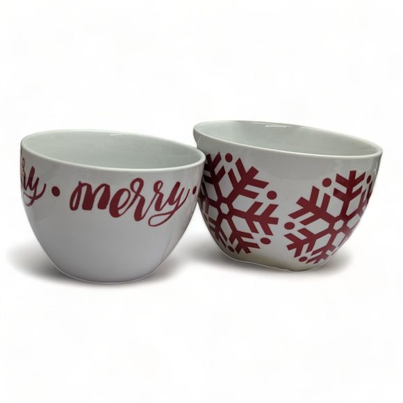 Crate and Barrel Holiday Nesting Bowls Merry Snowflake Red White - Picture 4 of 10
